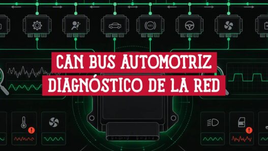 Módulos del vehículo conectados a la red CAN bus automotriz, con la ECU central y señales de diagnóstico de cada sensor