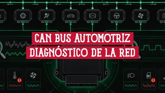 Módulos del vehículo conectados a la red CAN bus automotriz, con la ECU central y señales de diagnóstico de cada sensor