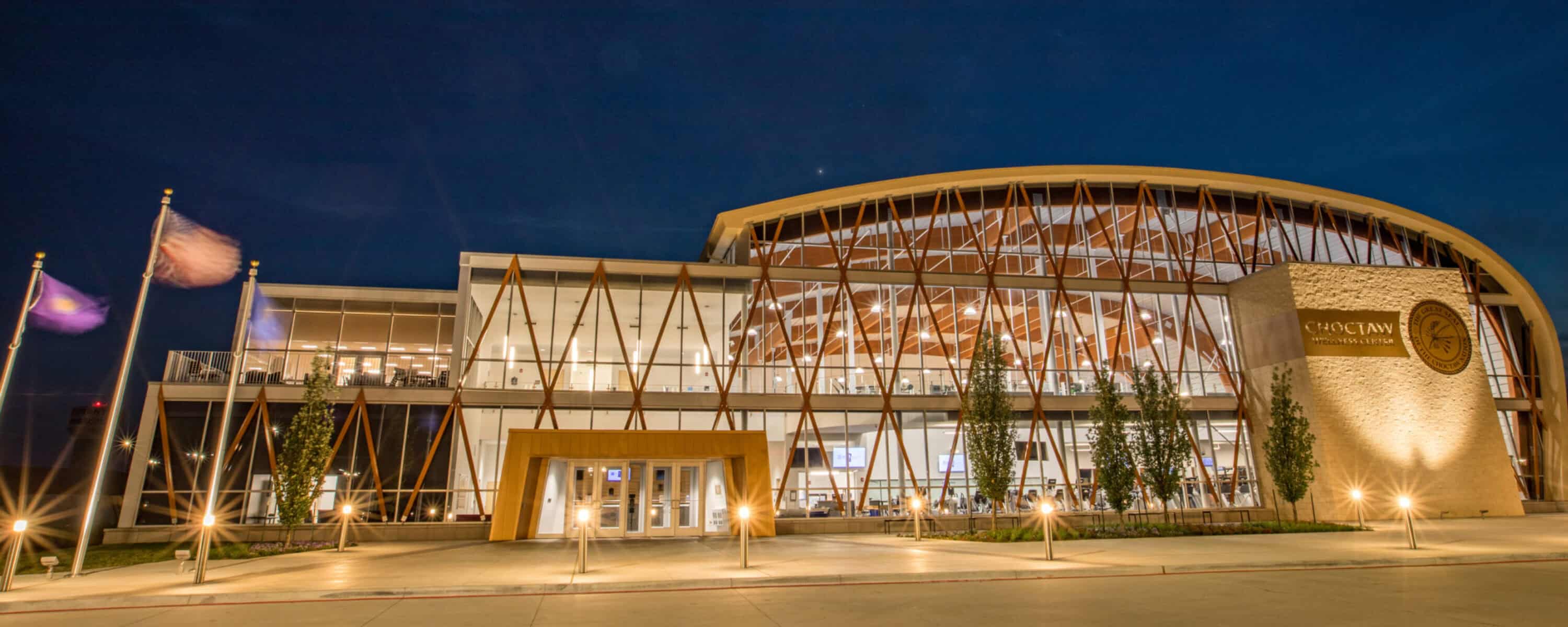 the Durant Wellness center at night