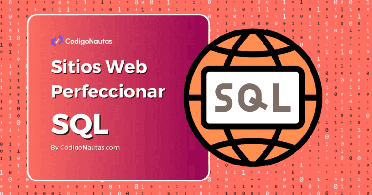 Imagen gráfica con el título "Sitios Web Perfeccionar SQL" y un icono de Internet con la palabra "SQL" en una pantalla.
