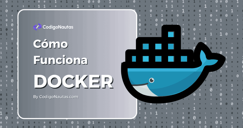 Logotipo de Docker con texto explicativo sobre su funcionamiento, dirigido a líderes técnicos.