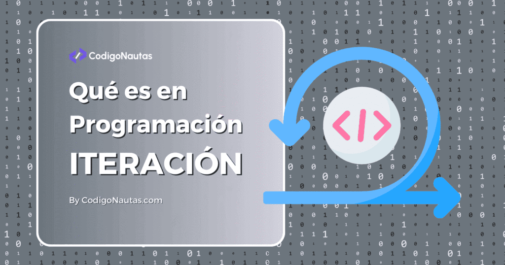 Imagen con texto que explica qué es la iteración en programación, junto a una representación gráfica de un bucle.