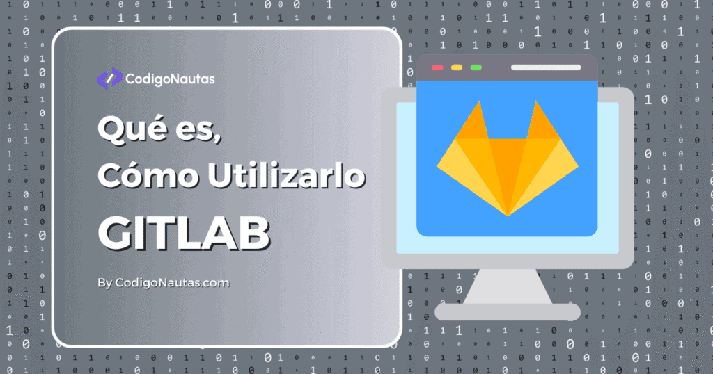 Imagen que muestra el logo de GitLab (un zorro naranja estilizado) en una ventana de navegador web en un monitor de computadora.