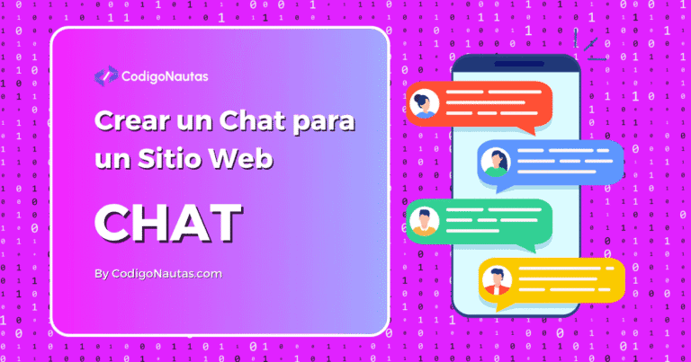 Imagen gráfica que anuncia un tutorial sobre cómo crear un chat para un sitio web usando HTML, JavaScript, PHP y AJAX.