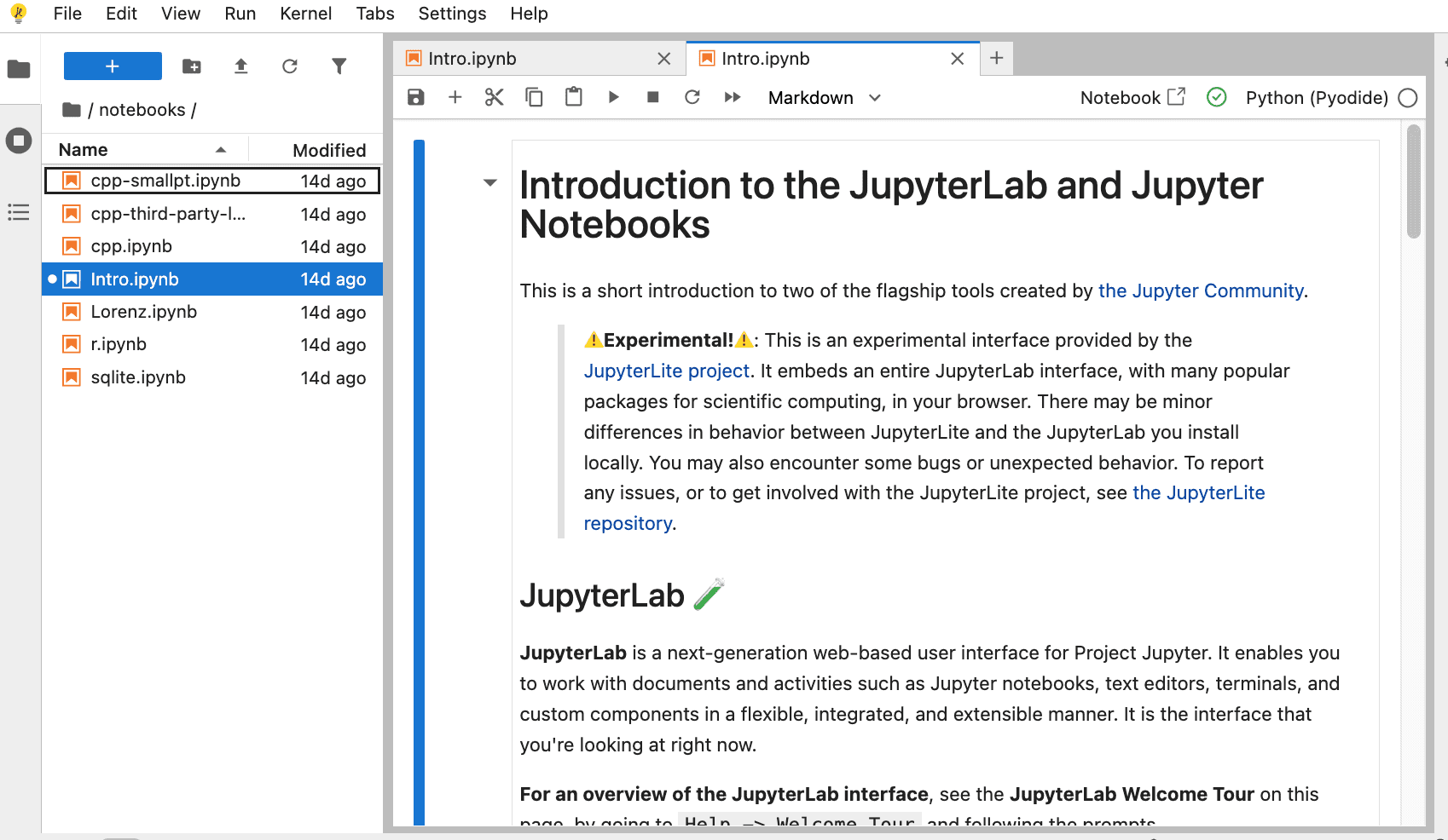 Interfaz de Jupyter Notebook con celdas de código y markdown