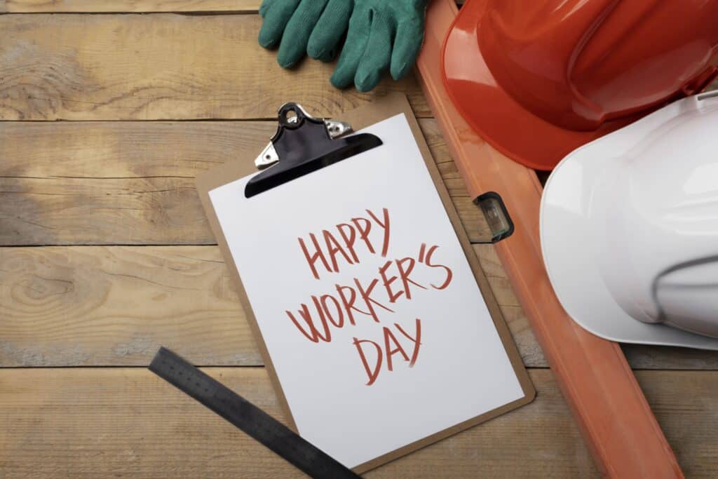 top view international worker s day with engineer tools (1)
