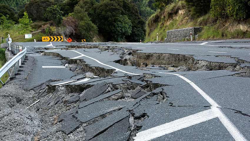 Earthquake damaged road