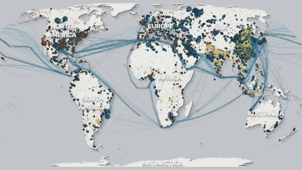 climate trace world map showing greenhouse gas emissions in different locations