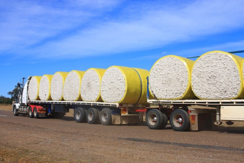 Truck filled with bales of raw cotton
