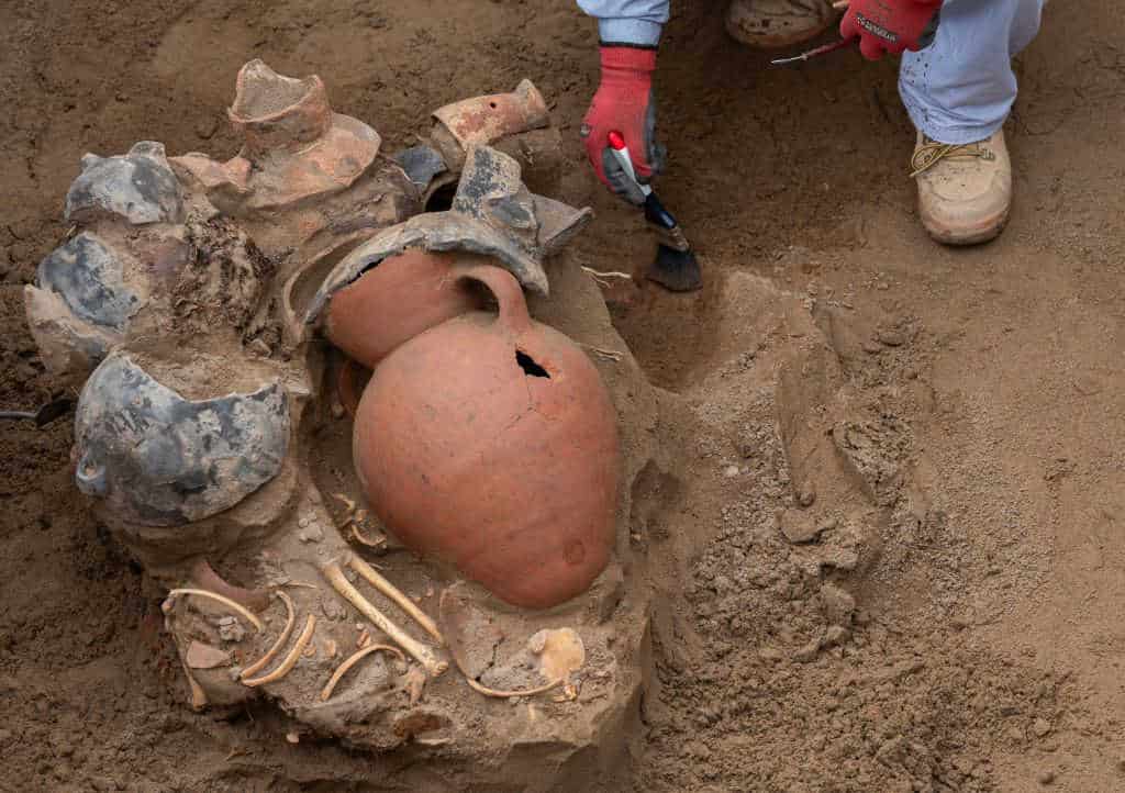 Human remains artefact pot dug buried unearthed archaeologist