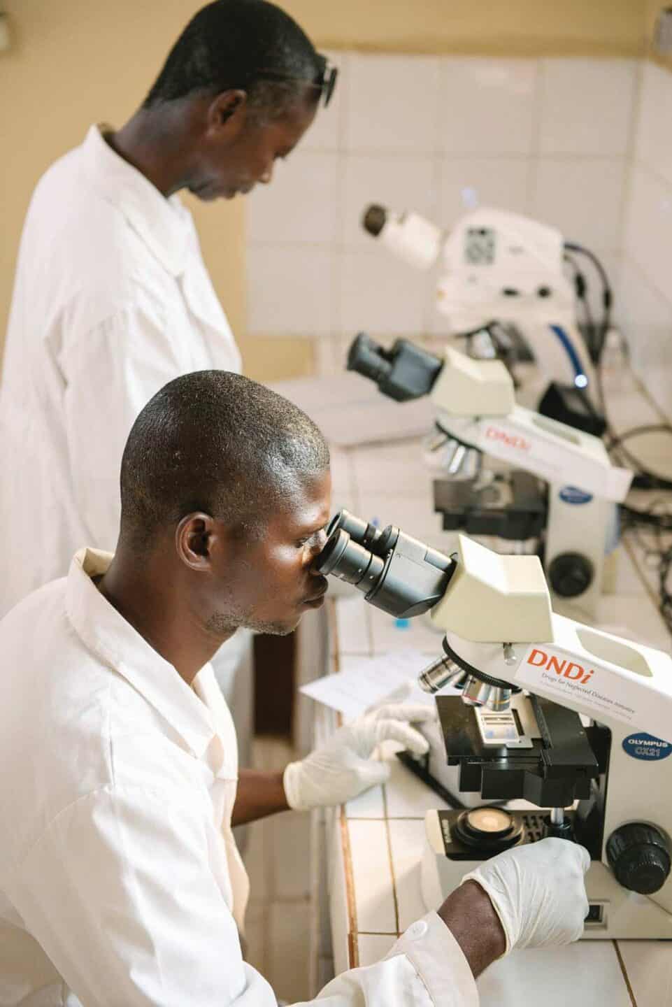 Two researchers working in the laboratory.
