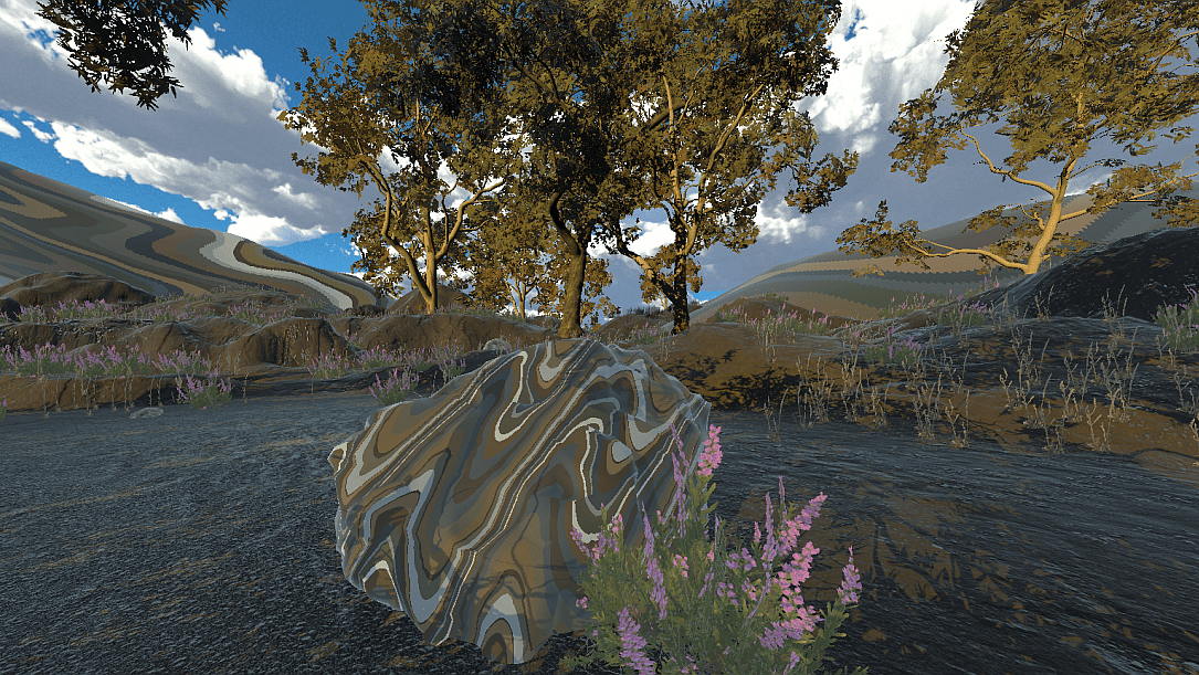 A virtual reality environment of a natural landscape symbolising the evolving nature of phd research projects
