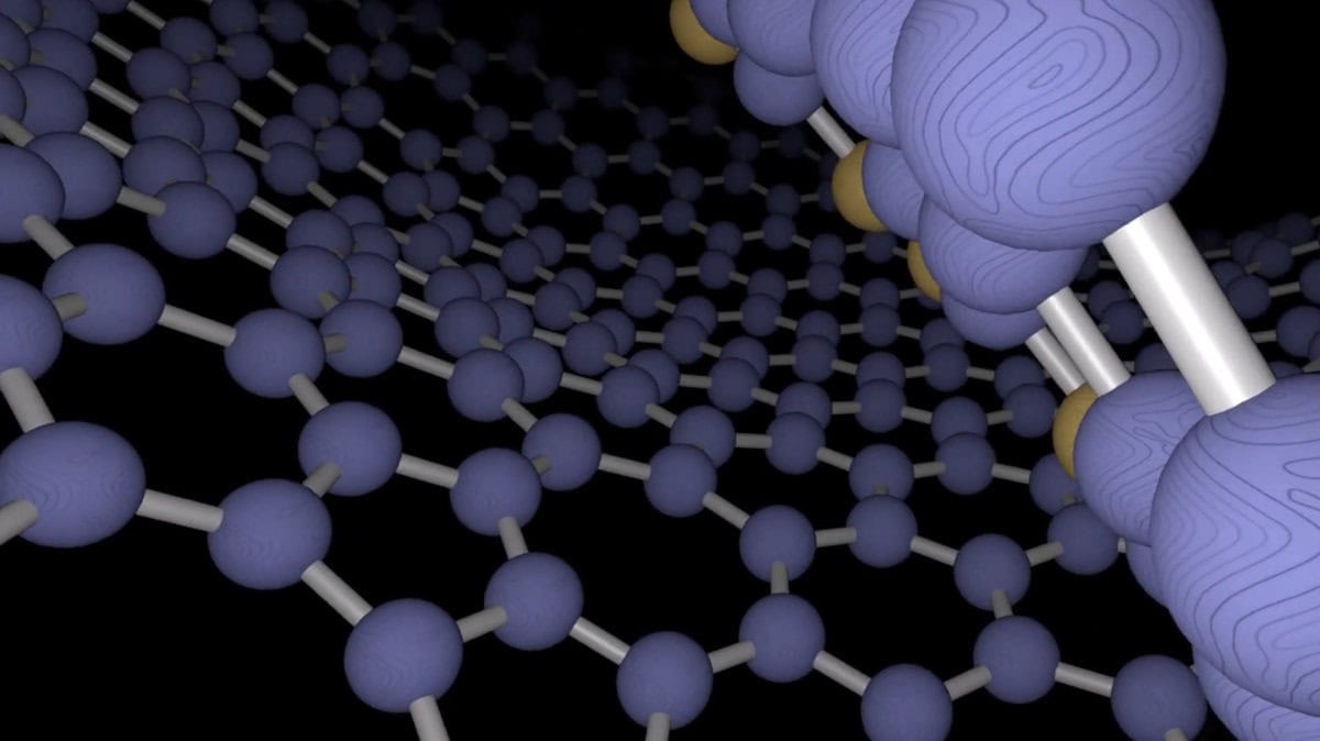 Carbon atoms in graphite on black background vr environment