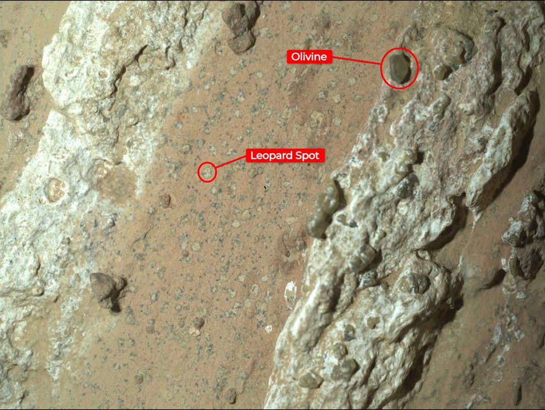 Rock on mars with annotation in red