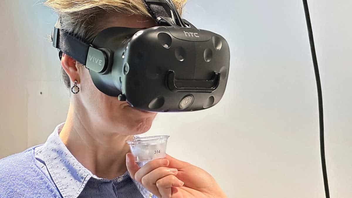 Person wearing vr headset in lab