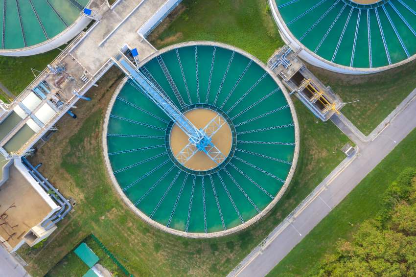 Birds eye view of wastewater treatment plant