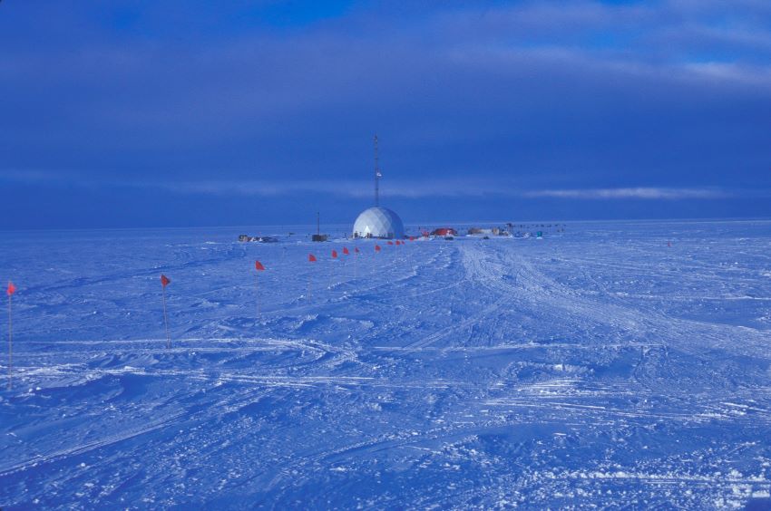 Dome on top of ice sheet