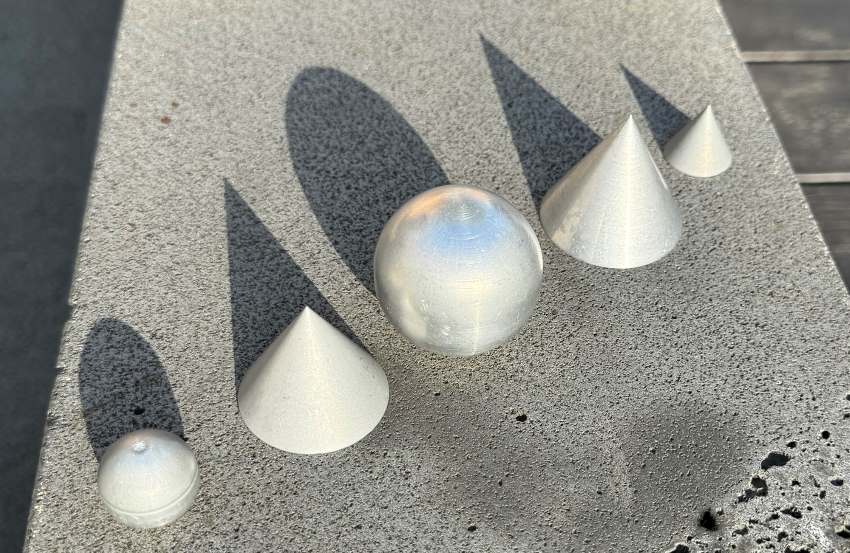 Line of five different metal objects