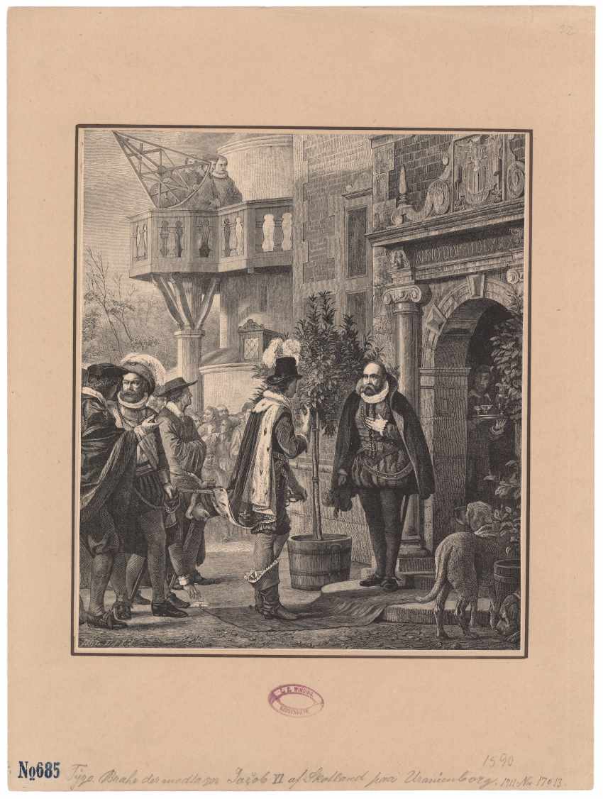 Engraving of tycho brahe meeting king