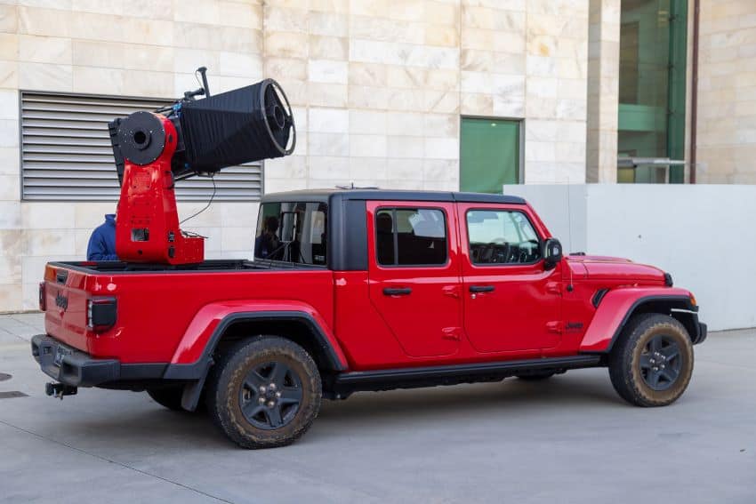 Truck with large laser attached to back