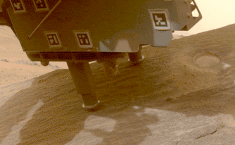 Gif showing perseverance mars rover drilling core sample in rock