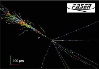 Large hadron collider particle accelerator scattering tracking trace lines on black