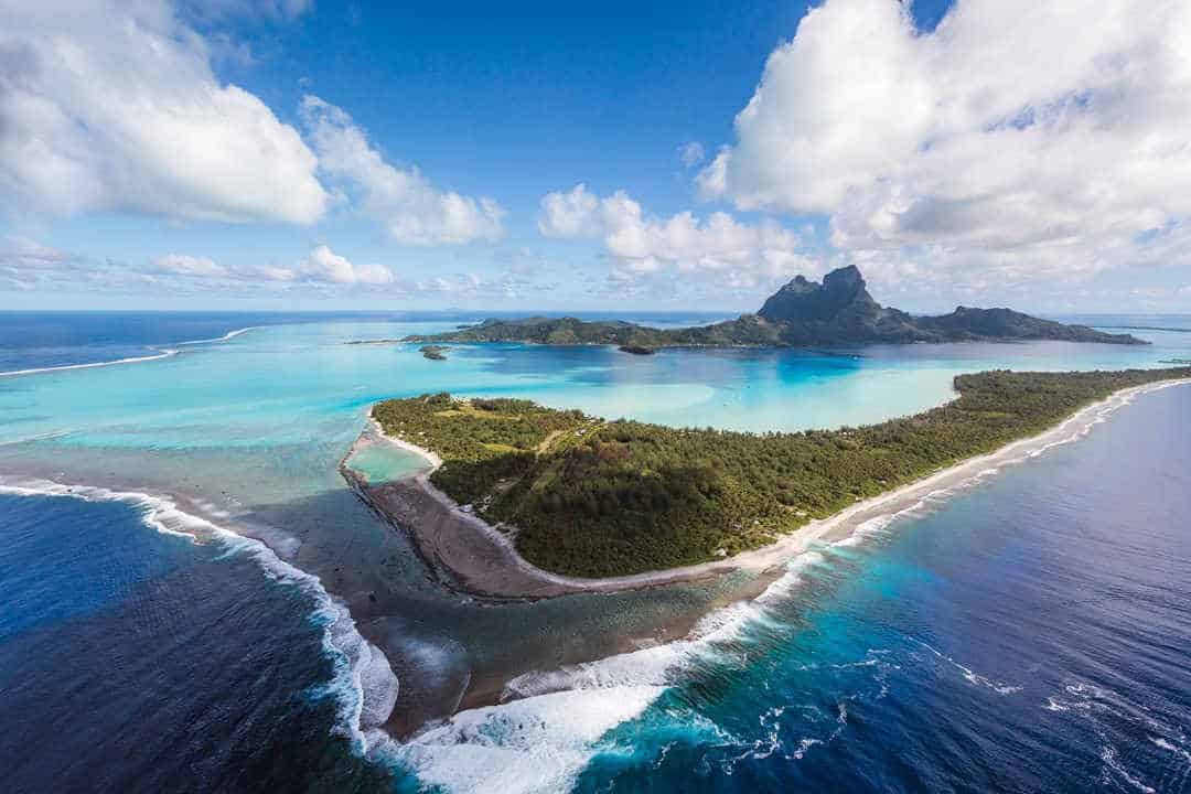 Aerial view of island lagoon atoll in indian ocean