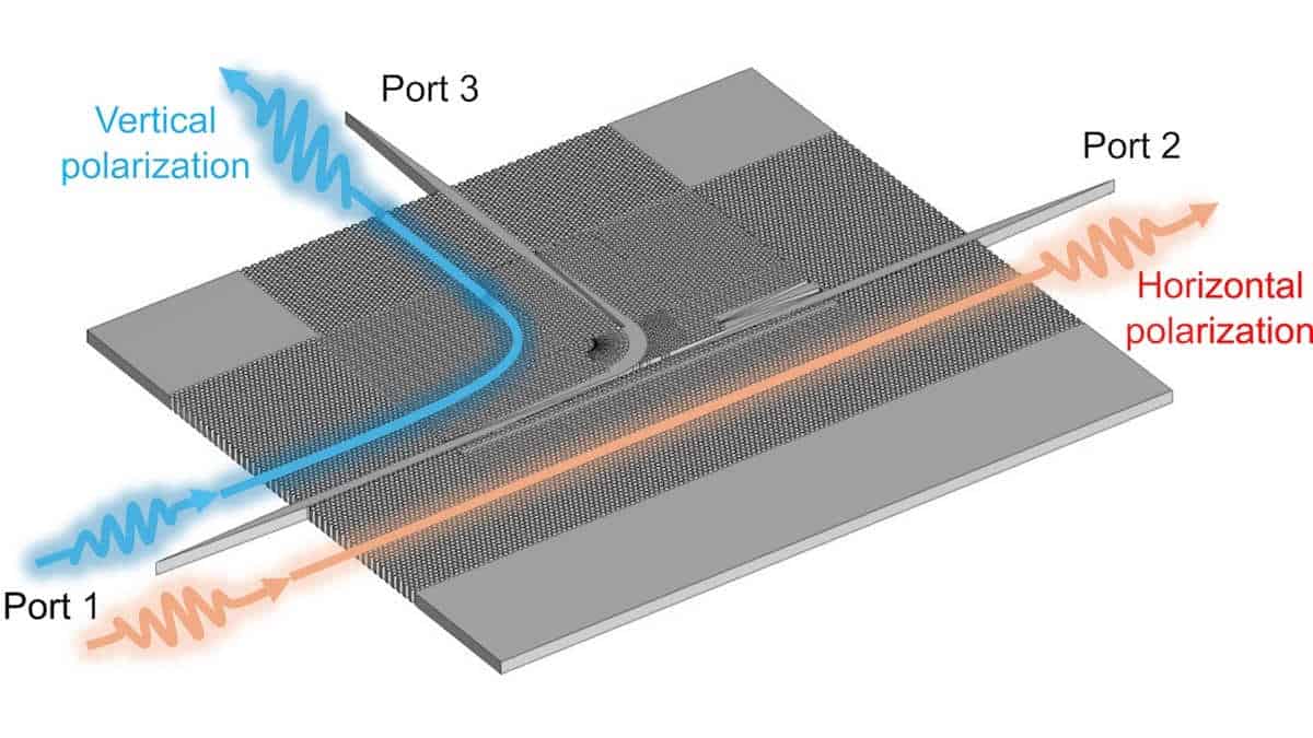 Schematic diagram of silicon chip showing direction of light