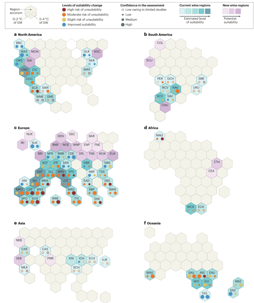 A figure showing the global changes in winegrowing suitability.