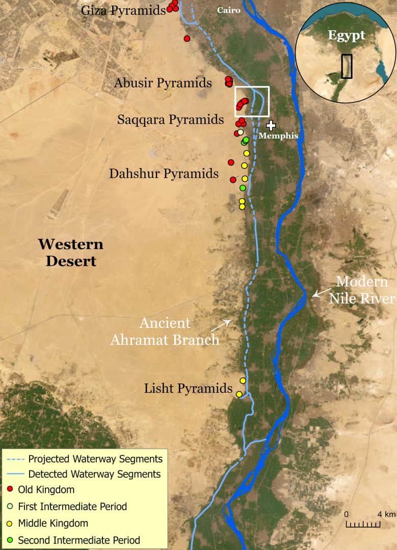 A map of the nile river along the pyramids
