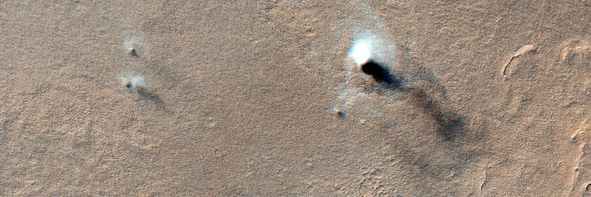 Image of a dust devil whirlwind of dust that is blown across mars surface. ©esa tgo cassis dlr fuberlin 850