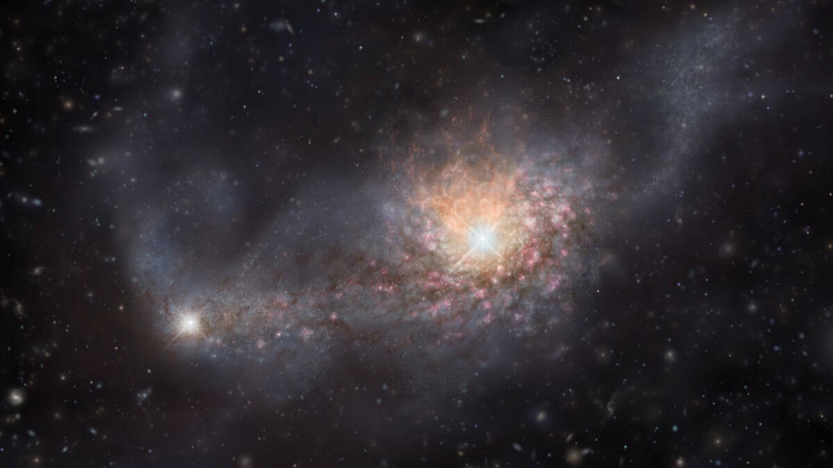 Two galaxies merging in the early universe