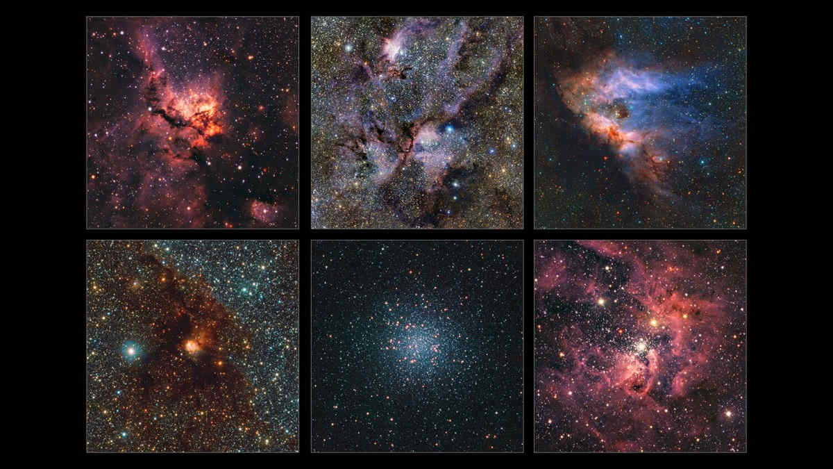 Collage of milky way dust cloud images