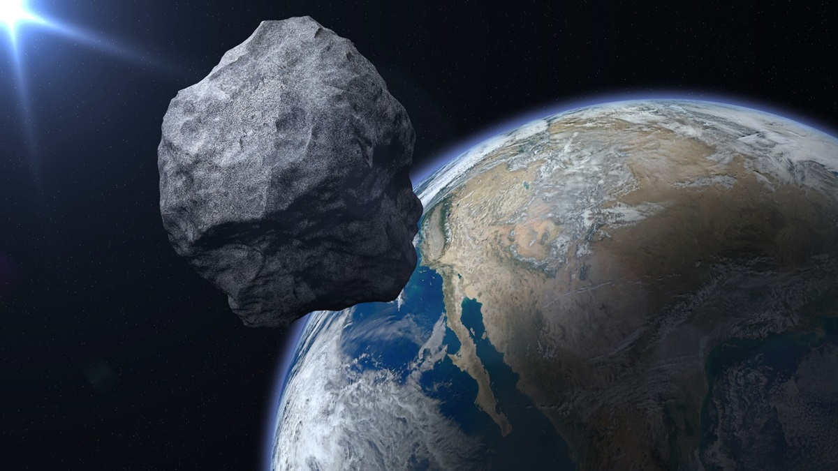 Asteroid approaching planet earth