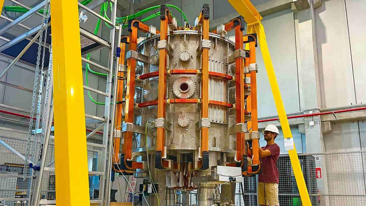 A nuclear fusion reactor being built
