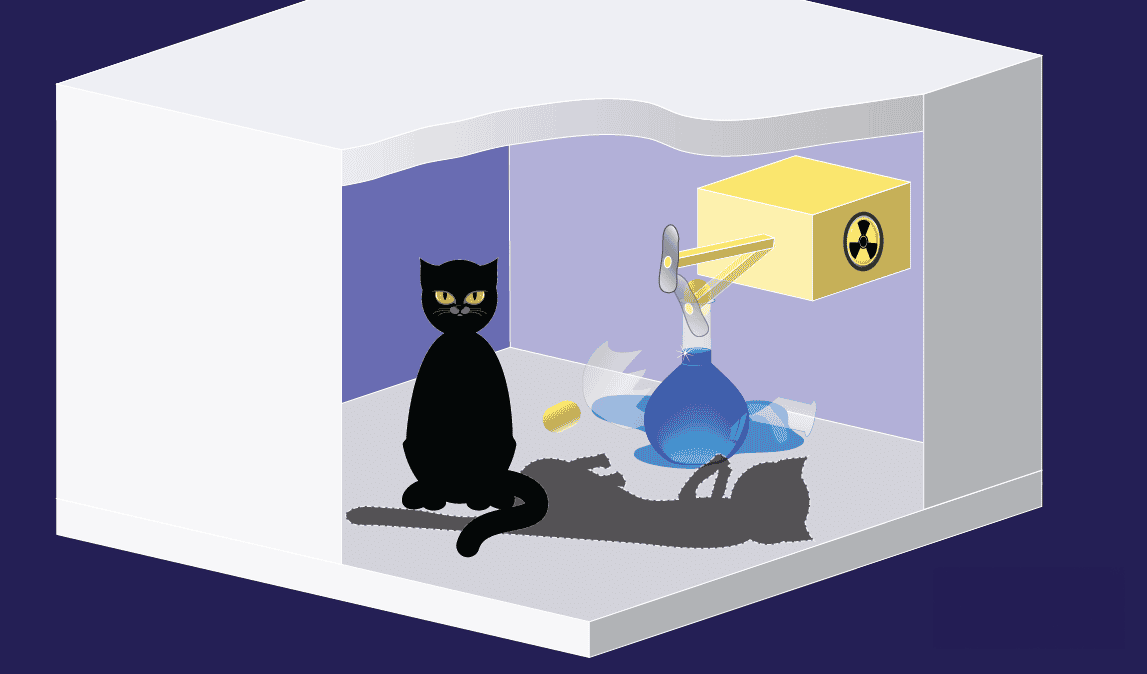 Diagram of a cat that appears both alive and dead.