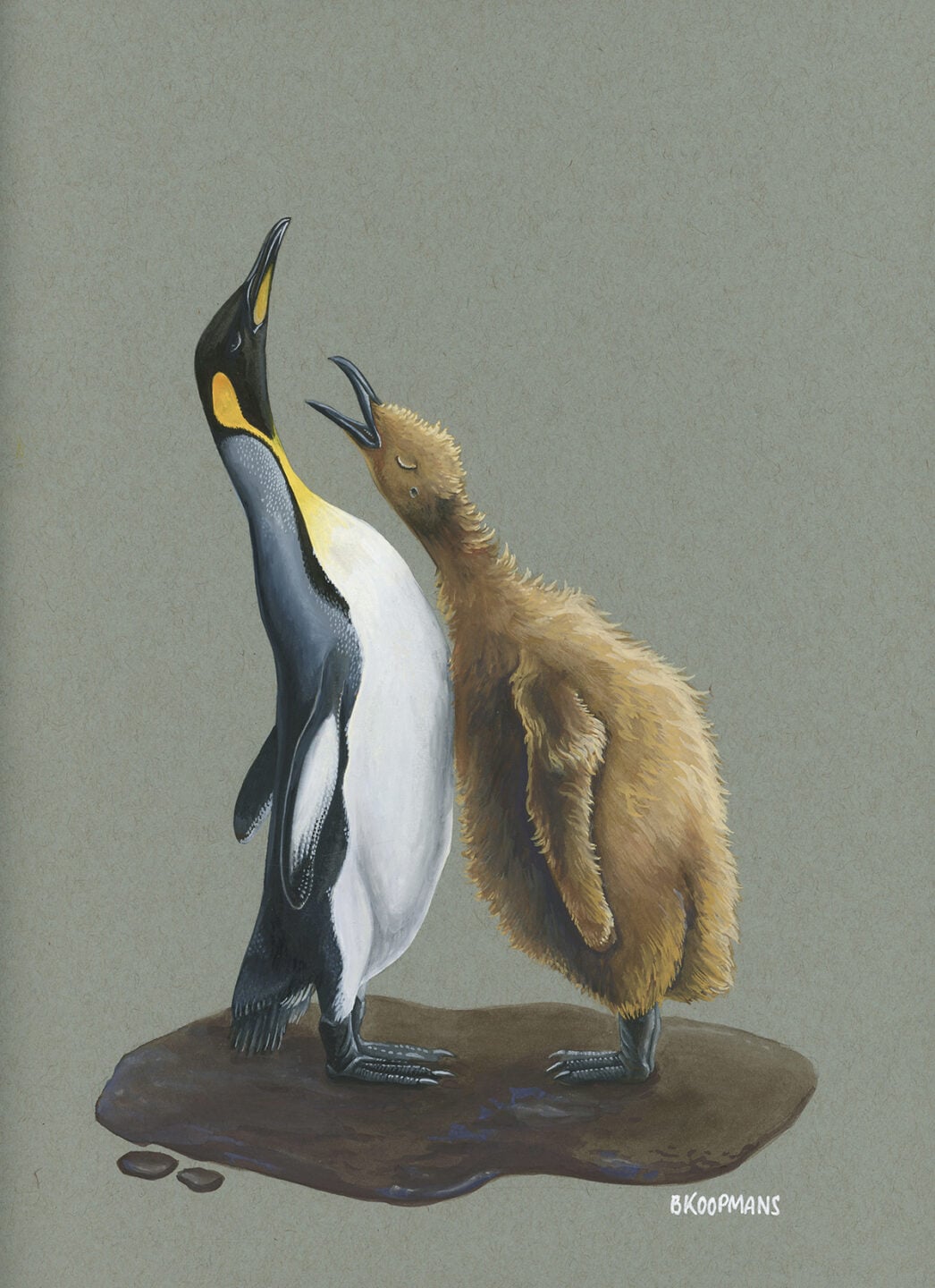 Mother and chick king penguins.