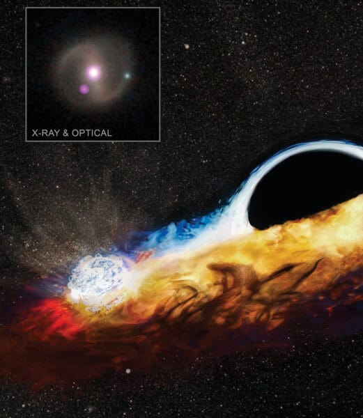 X-ray and optical merged imaging of a black hole plus artist's impression.