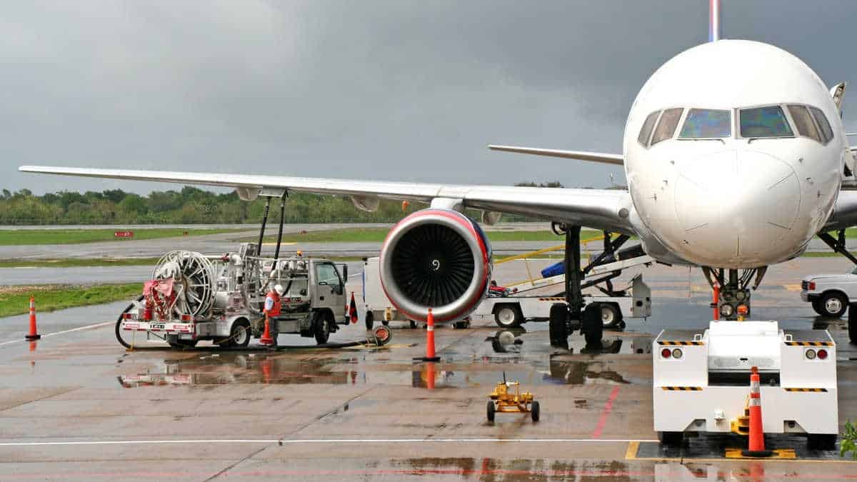 Refuelling an airplane on the airport