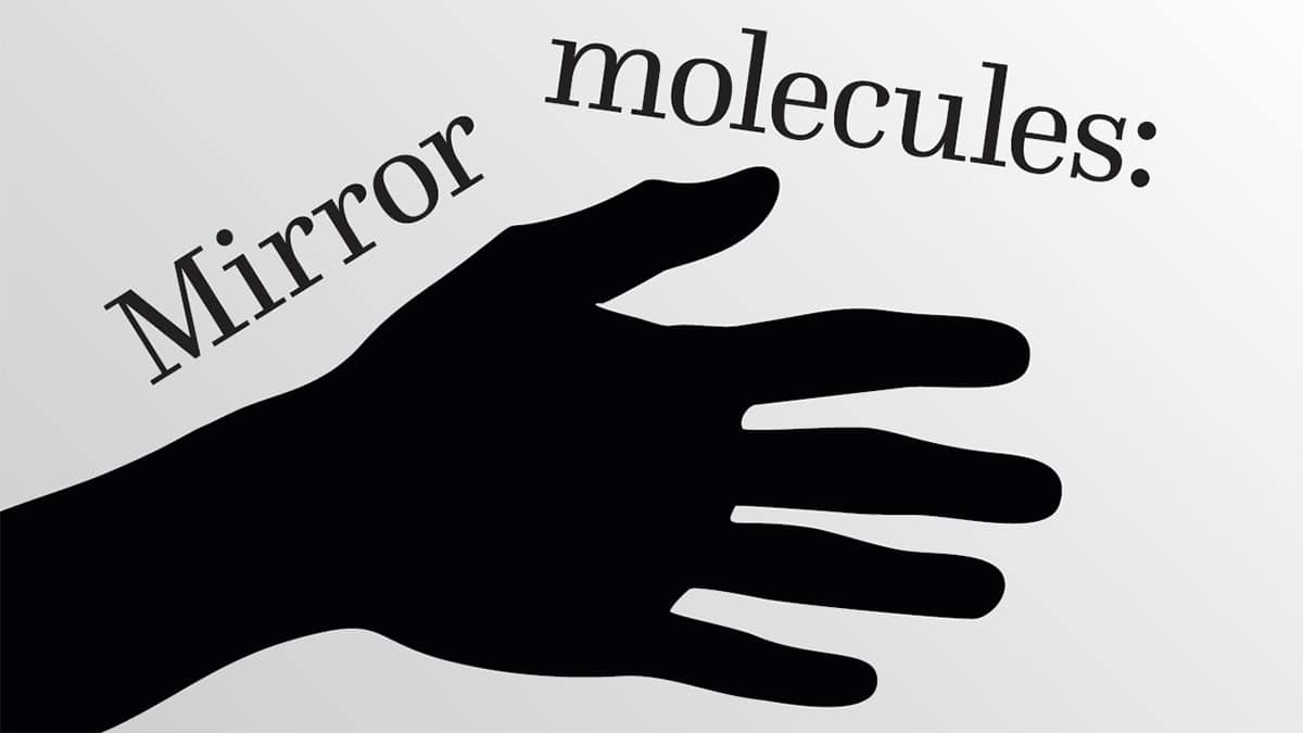 Hand silhouette with the words mirror molecules.