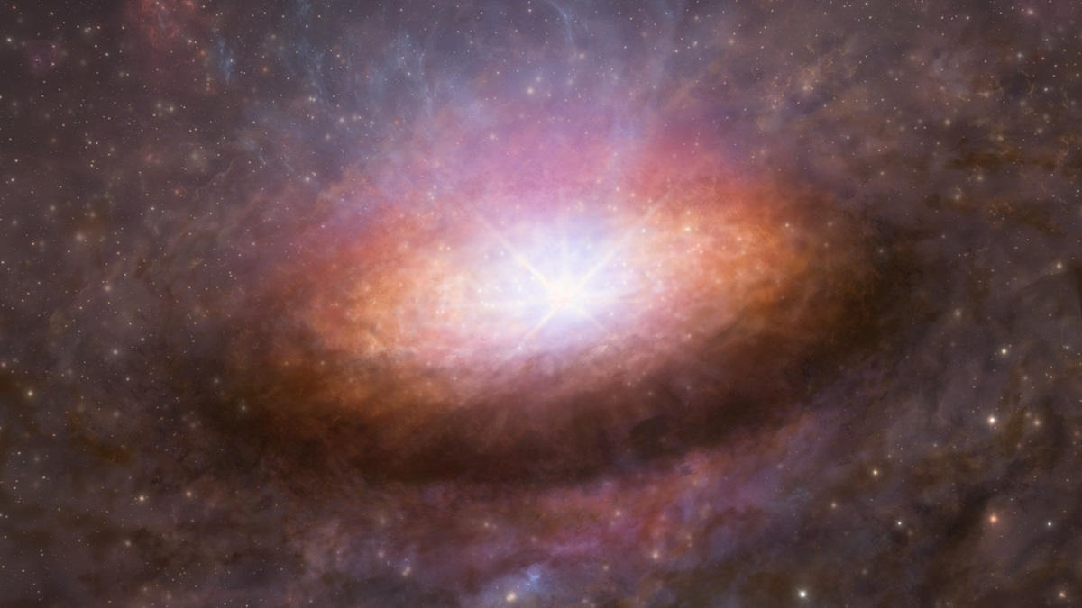 Illustration of bright gas cloud around supermassive black hole