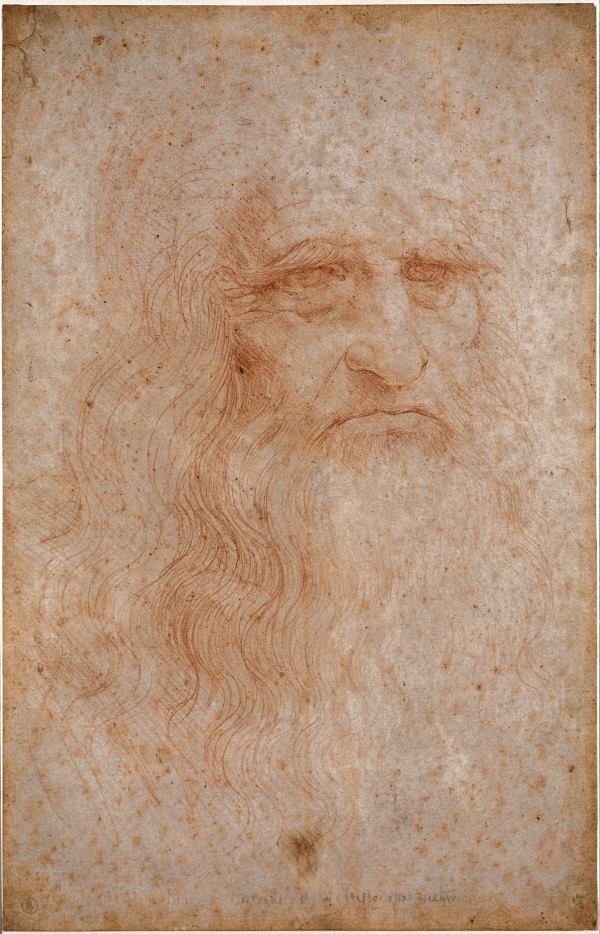 Faint sepia drawing of old man da vinci