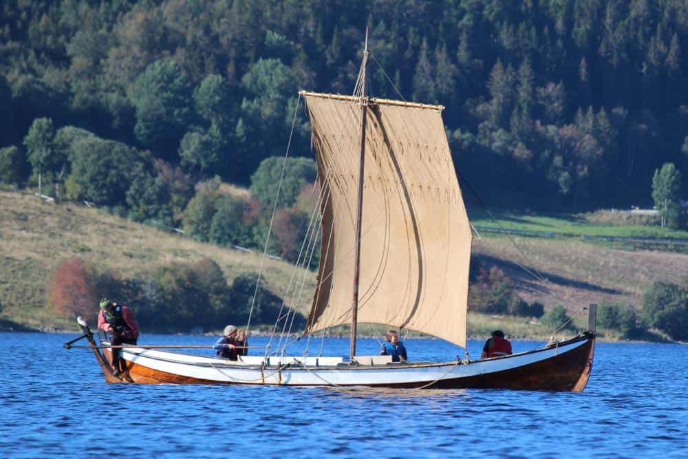 A replica viking sailing boat on sea