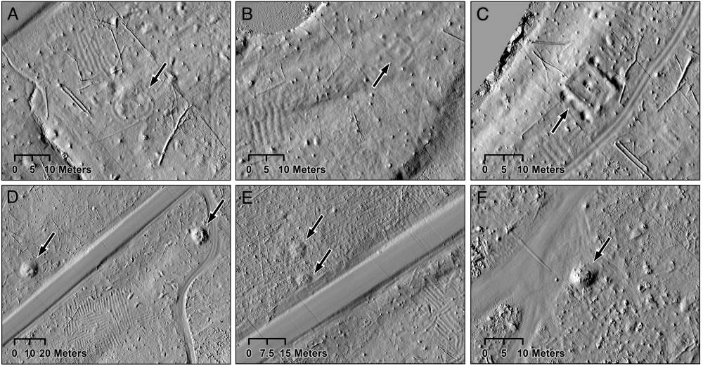 Six panels of grey lidar data
