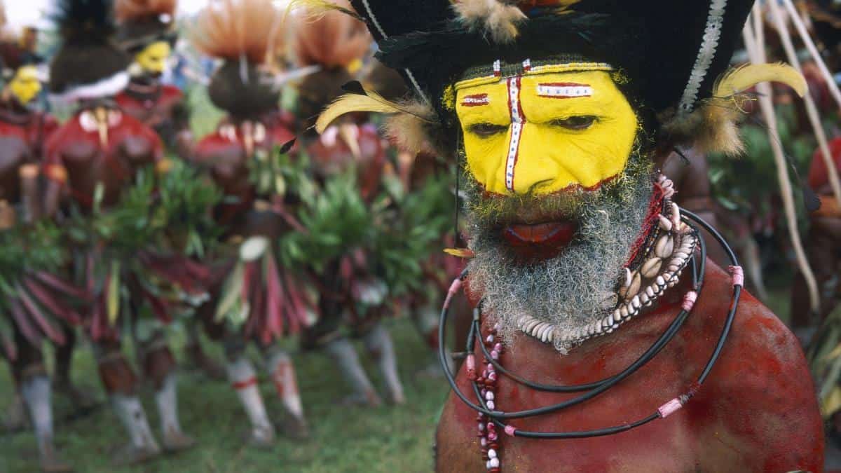 Native tribal warrior wearing traditional clothing
