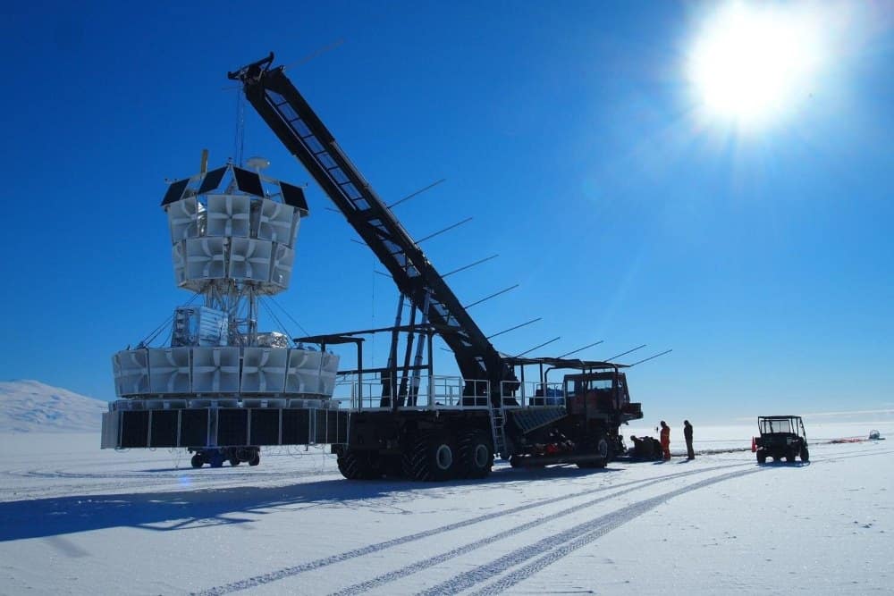Large device on crane in antarctica
