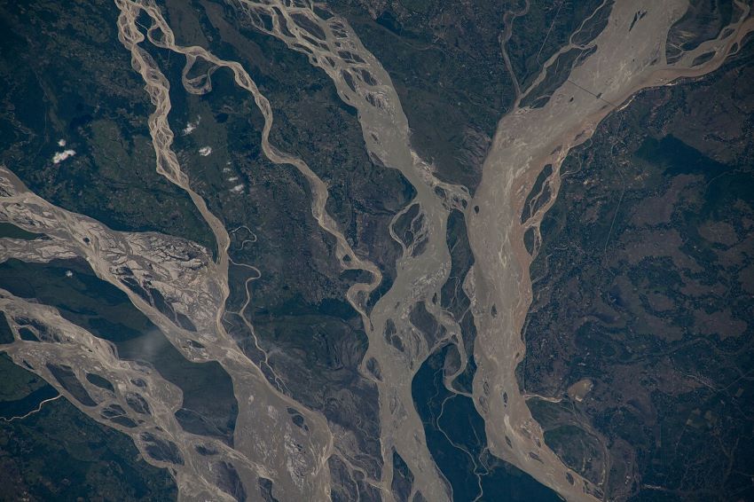 Satellite image of rivers branching out into countless channels