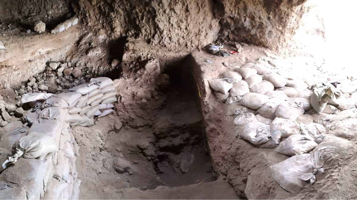 Archaeological dig site in cave