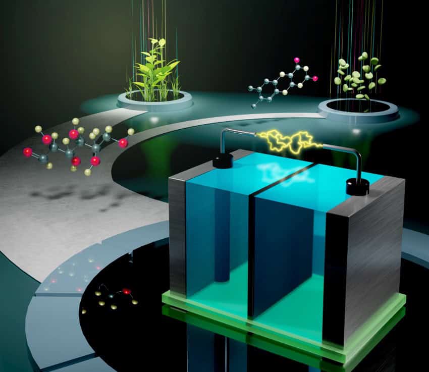 A digital illustration of a flow battery