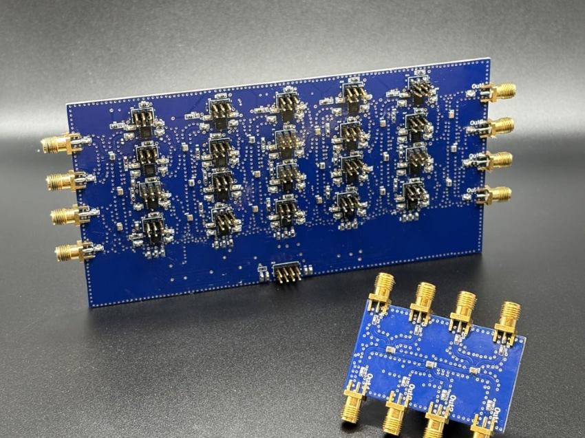 A photograph of a computing component made of dark blue plastic and gold metal